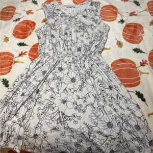 French Grey Floral Kids Dress in White and Black